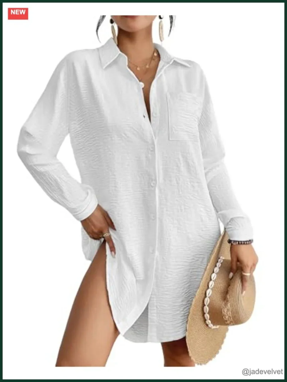 Long Sleeve Button Down Beach Cover Up Shirt Dress